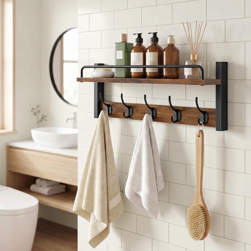 Tajsoon Coat Hanger Wall Mount with Shelf and Guardrail, 16.3"
