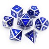 Haxtec Metal Dice Set D&D Silver Blue Metal Polyhedron DND