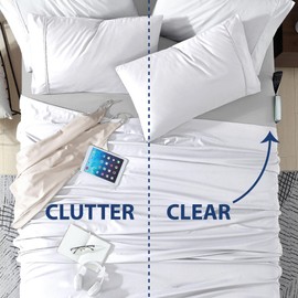 Cathay Home Queen Double-Sided Organizer Pocket Fitted Smart Sheet - Double Brushed Ultra Soft – Wrinkle & Fade Resistant - 14" Deep Pocket Fitted Sheet Only (Queen, Light Grey)