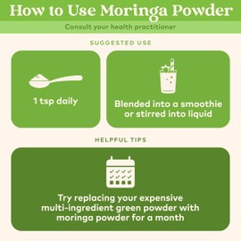 Organic India Moringa Herbal Supplement Powder - Green Superfood, Nutrient Dense, Pure Plant Protein, Vitamin A, E, K, Iron, Calcium, Fiber, Vegan, Gluten-Free, USDA Certified Organic - 8 oz Canister
