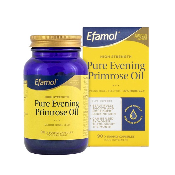 Efamol High Strength Pure Evening Primrose Oil 500mg | 90 Mini Easy to Swallow Capsules | Omega 6 Fatty Acids GLA + Vitamin E
