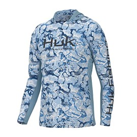 HUK Men's Standard Icon X Pattern Hoodie, Fishing Shirt with Sun Protection, Inside Reef-Azure Blue, Medium
