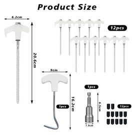 HuaMuDM 12 x Tent Pegs, Heavy Tent Pegs, Rock Ground Pegs, Ground Anchor, Steel Pegs with Thread and Rope Holder, Galvanised Pegs Camping, Sturdy Ground Anchors for Camping (A)
