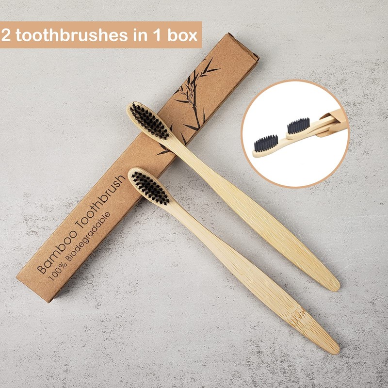 SEVENHEAD 2 PCS Bamboo Toothbrushes With Soft Bristles for Adults