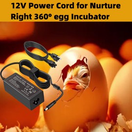 12V Power Cord for Nurture Right 360° Egg Incubator Compatible with Nurture Right 360° Egg Incubator Parts for Temperature Humidity Control Hatching Charger Power Adapter Cord