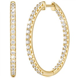 CHLOÉ LOVETT Hoop Earrings 14K Gold Hoop Earrings for Women 14K Gold Earrings for Women Dual-designed Diamond Hoop Earrings for Womens Earrings 30mm (30mm-Hinged Clasps)