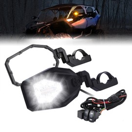 KEMIMOTO UTV Side Mirrors with Spot Light, Turn Signal Light for 1.6-2 in Roll Bar, Heavy Duty Aluminum LED UTV Rearview Mirrors Compatible with Polaris RZR Can-Am X3 Kawasaki Mule Teryx Pioneer Talon