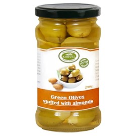 KORVEL Premium Almond Stuffed Olives | Exceptional Appetizers, Essential Ingredient in Healthy Cuisine | Rich in Antioxidants and Fiber | Hand Picked Green Olives (290g / 10.2oz)