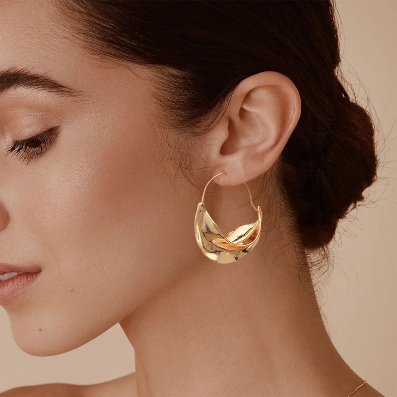 Goresory Gold Chunky Irregular Drop Fulani Statement Earrings for Women