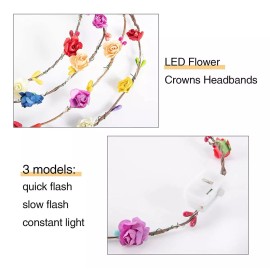 Cosweet 20 Diademas De Coronas De Flores Led, Multicolor Iluminado,