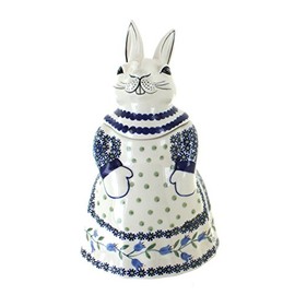 Blue Rose Polish Pottery Tulip Rabbit Cookie Jar