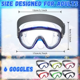 Relaxweex 6 Pack Adult Swim Goggles with Nose Cover Snorkel Diving Mask Elastic Strap Tempered Glass Scuba Mask Waterproof Clear Diving Snorkel Goggle for Adult(Bright Colors)
