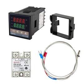 REX-C100 PID Temperature Controller Kits, AC85-265V Digital Intelligent Thermostat 0-999°C with 40A Solid State Relay and K Thermocouple 0-400°C, for Industrial Equipment/Greenhouses/Water Tanks (1)
