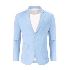 CORSKI Mens Casual Cotton Linen Blazer Lightweight Linen Sport Coat Two Button Suit Jacket Blue M