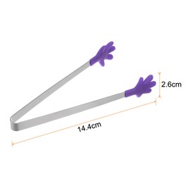 HARFINGTON Mini Food Tongs 5.67" Hand Shape Stainless Steel with Silicon Tips Small Cooking Tongs Kitchen Food Tongs Serving Tongs for Cooking Grilling BBQ Barbecue Kitchen, Purple
