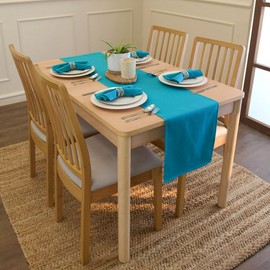 Encasa XO Table Runner 13x72 in Long | Cotton Canvas Fabric | Azul Blue Solid Color | Machine Washable & Durable