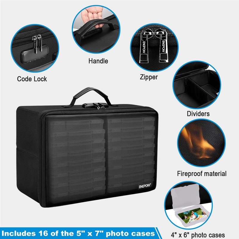 ENGPOW Fireproof Photo Storage Box 5" x 7" Photo Case(Clear),16