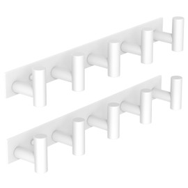 VAEHOLD Hat and Coat Wall Mount Rack - Hooks for Robes, Bags, Keys, and Towels - Bathroom Towel Hanger Organizer (White, “T“ Shape 5 Hooks 2 Pack)