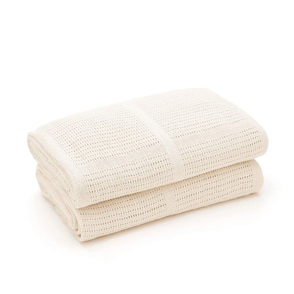 Bloomsbury Mill - Twin Pack - 100% Pure Organic Cotton - Extra Soft Cellular Baby Blankets - Swaddle Blanket - Baby Essentials for Newborn - Cot Bed/Pram/Travel/Moses Basket - Cream