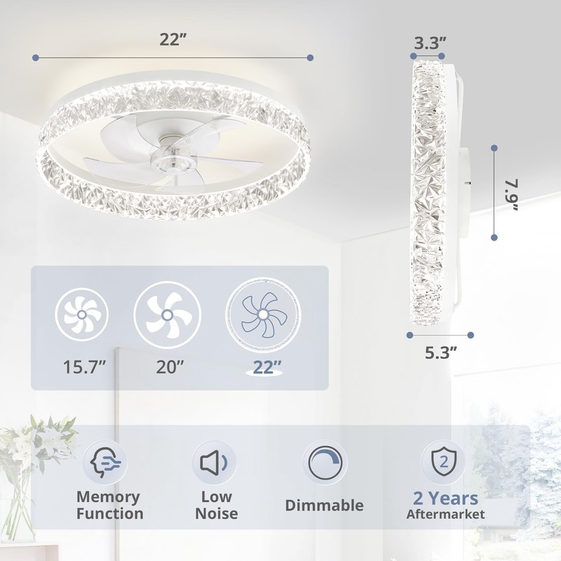 LEDIARY 22" Modern Ceiling Fans with Lights and Remote, Dimmable