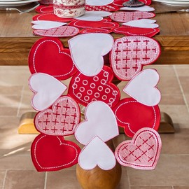 Joyfol Day Valentine’s Day Table Runner 14x69 Inch, Cutwork Embroidered Red Heart Decoration for Wedding Anniversaries, Proposals & Romantic Parties