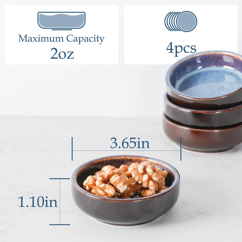NUTRIUPS 4 Pack Soy Sauce Dish 2oz Ceramic Dipping Bowls