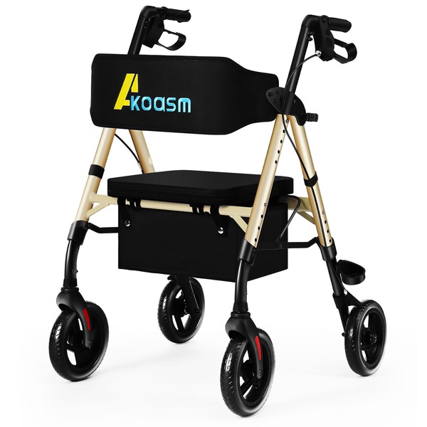 Foldable Rollator Walker with Seat for Seniors - Lightweight Rolling