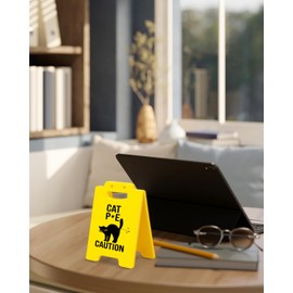 Cat Caution Sign, Funny Desk Sign for Pet Owner Home Decor, Humor Gag Gifts for Cat Lovers Pet Owners