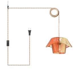 SHAWNKEY Colorful Hanging Lights with Plug in Cord Rattan Pendant Light Plug in Paper Woven Hanging Lamp for Bedroom Living Room