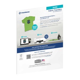 PrintWorks Iron on Heat Transfer Paper for Inkjet Printer - Printable Heat Transfer Vinyl for Dark Fabric (Printable HTV) - 8.5" x 11" - 40 Sheets - Made in The USA - Iron on Vinyl (00529C)