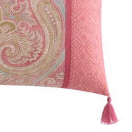 Waverly Hampton Estate Decorative Throw Pillow with Distressed Paisley Design and Tasseled Edges, Cotton Blend Throw Pillows for Couch or Decorative Pillows for Bed, 14 in x 20 in, Rouge