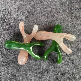 수지 페이스 리프팅 스톤 Guasha 스크래핑 페이셜 구 아슈 Y 자형 포크 마사지 플레이트 코 트리거 포인트 [02 Pink] Suzy Face Lifting Stone Guasha Scraping Facial Guasha Y-Shaped Fork Massage Plate Trigger Point [02 Pink]