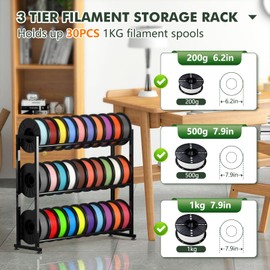3-Tier 3D Filament Storage Rack - Heavy Duty 3d Printer Filament Rack for 30 Rolls, Metal Spool Shelf for PLA, ABS, TPU Filament Storage, Filament Holder for 3D Printing Workstation, Office,Workshop
