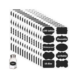 Maxqzin 150 PCS Chalkboard Labels, Chalk Labels Black Label for Jars Removable Assorted Shapes Coffee Syrup 10 Shapes Waterproof Kitchen for Containers for Home Office Kitchen