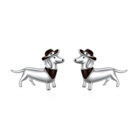 Flyow Dachshund Stud Earrings 925 Sterling Silver Cute Animal Puppy Dog Earrings Hypoallergenic Dachshund Jewellery Gifts for Women Dog Lovers, Sterling Silver, No Gemstone