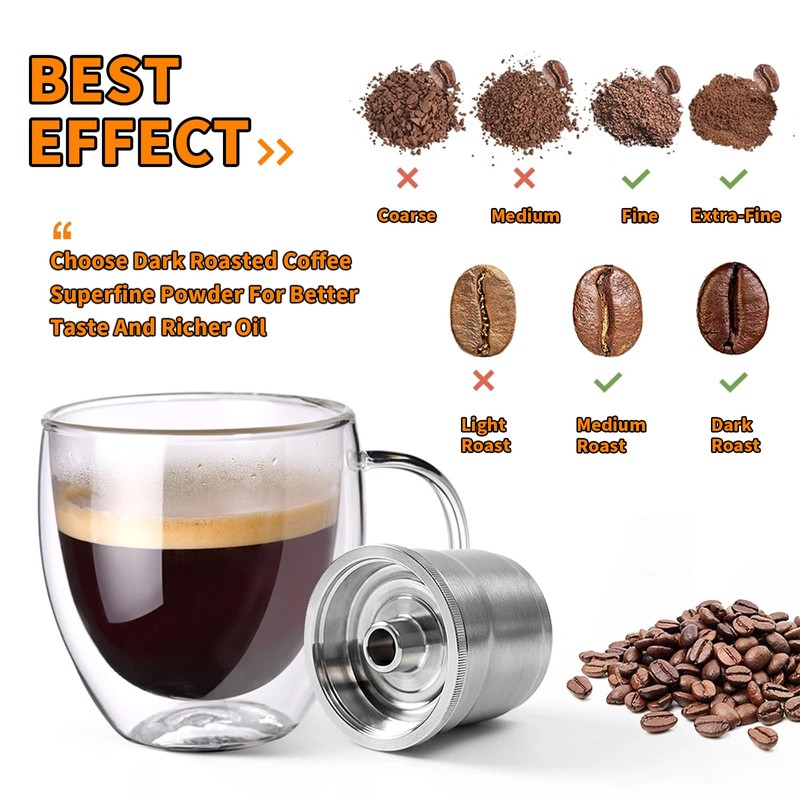 FOVNOT Stainless Steel Coffee Capsules, Reusable Espresso Capsules Refillable Coffee
