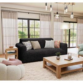 PAULATO BY GA.I.CO. Loveseat Slipcover - Oversized Chair Cover - Stretch Couch Cover - Cushion Love Seat Sofa Cover - 1-Piece Form Fit Washable Protector - Microfibra Collection - Black