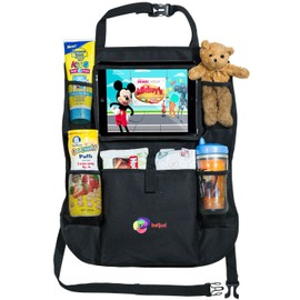 Durable Backseat Car Organizer- Kick Mats Back Seat Protector- Heavy Duty Car Organizer for Kids with Touchable Tablet Holder and Extra Storage Pockets, Car Travel Accessories, Perfect for Travel, Car