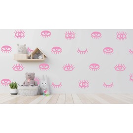 44pcs Eye Pattern Sticker for Girl's Bedroom Eyelash Decals Modern Wall Sicker Baby Girl Removable Wall Decor SK018 (Pink)