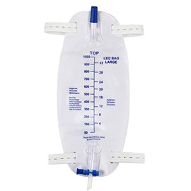 Easy-Tap Leg Bag Urinary Drainage Bag, 1000ml, Anti-Reflux Valve, Cloth Straps, Easy Flip Drain (Pack of 3) (COL3)