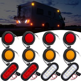 Retisee 12pcs LED Trailer Light Kit 6 Inch Oval Stop Turn Taillight 2.5 Inch Round Clearance Marker Lights 12v Waterproof Truck Lamps for Rv Car Bus Boat Accessories