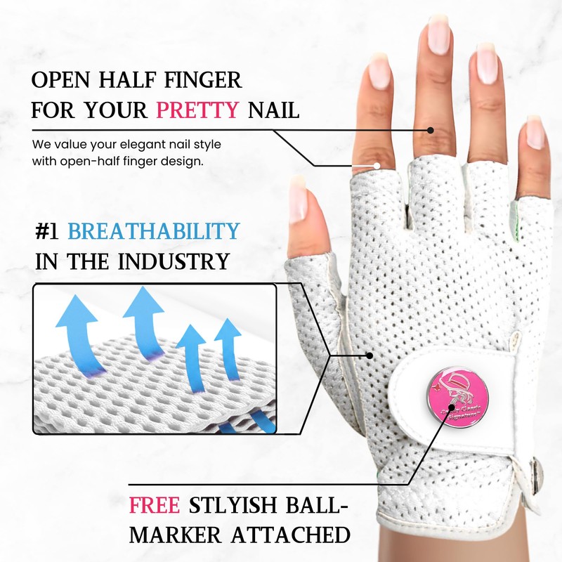 Caddy Classic Ladies Golf Glove Women | Half Finger Mesh