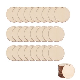 ENLACE Pack of 25 Round Wooden Discs with Hole, Round Wooden Discs 5 cm Diameter, Small Wooden Discs for Crafts for DIY Key Chains, Hanging Decoration, Painting