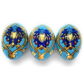Rumikrafts Handpainted wooden Easter eggs floral, kids friendly, eco friendly and lightweight, pisanki style (Blue)