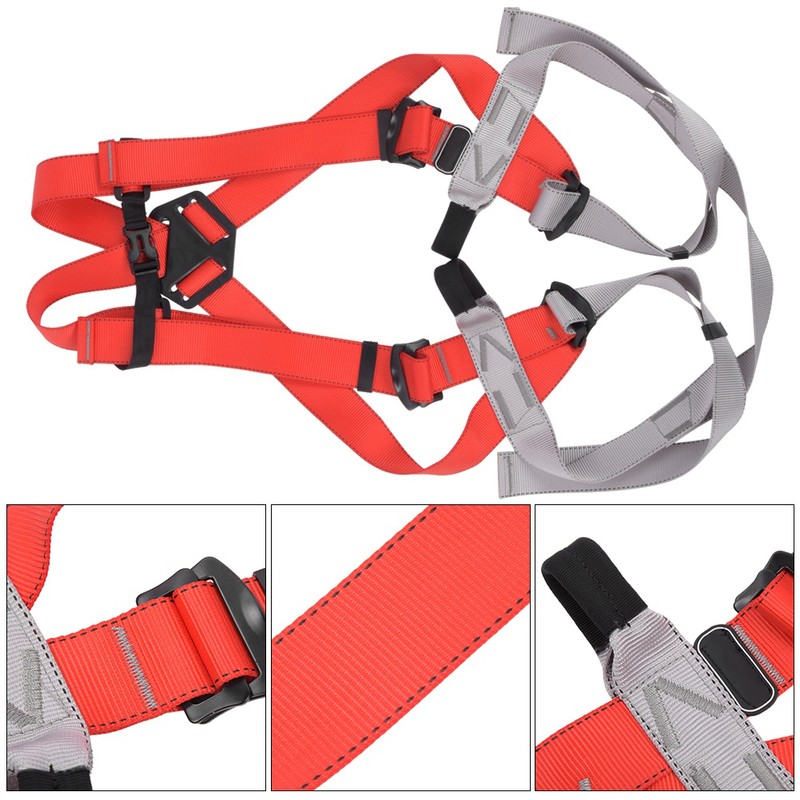 Red Gray Polyester Full Body Rock Climbing Harness Outdoor Protection