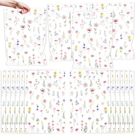 Falueqg Wildflower Theme Goodie Bags - 50 Pcs Reusable Party Favor Bags Wildfloral Gift Bag with Handles Treat Bag for Wedding Birthday Baby Shower Party Supplies Decor