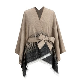 DEMDACO Waist Bow Tie Pullover Poncho Travel Wrap, One Size Fits Most Cotton, Striped