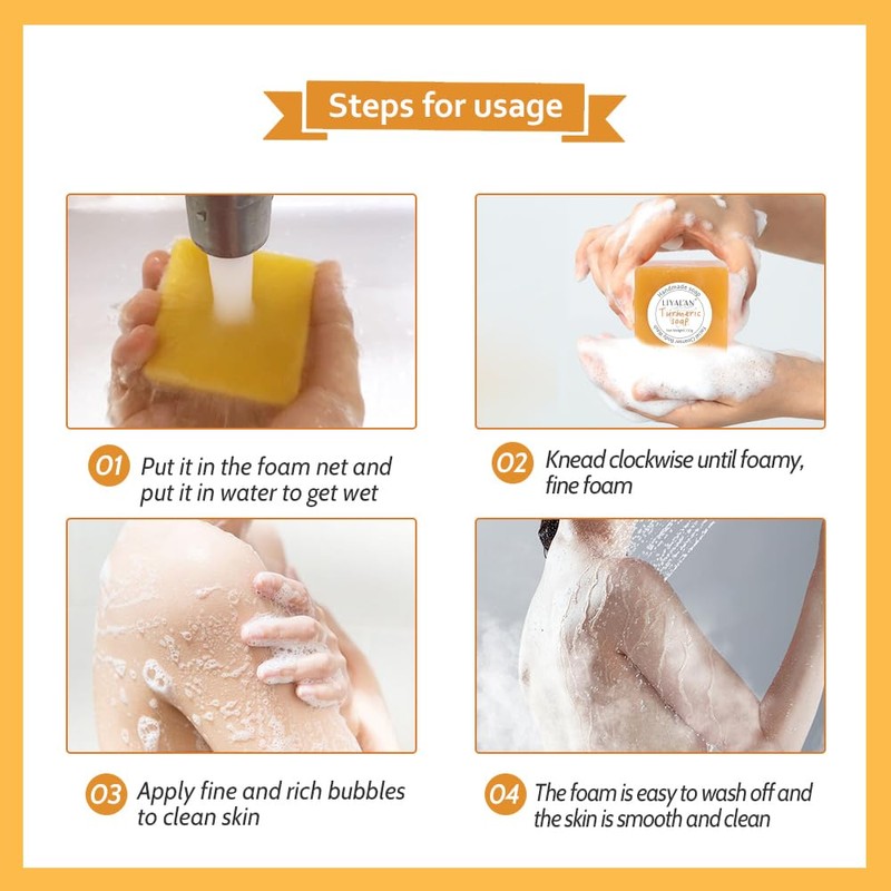 LIYALAN Turmeric Soap Bar 3.88 oz X 2Bars for Face