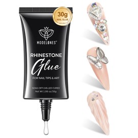 Modelones Manicure Tables Supports Growth 4-in-1 Rhinestone Glue - Super Strong for Press On Nails, Gems, Charms & Rhinestones, No Wipe Nail Art Glue, 30g Cured Needed