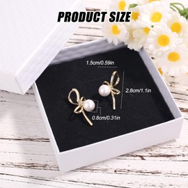Bow Earrings, Golden Bow Earrings with Pearl Band, Earrings, Bow Stud Earrings, Dainty Pearl Bow Earrings for Women, Fashionable Earrings Jewellery, Brass, No Gemstone